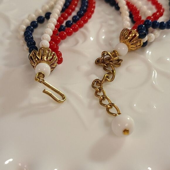 Vintage Multi Strand Red, White and Blue Necklace - Picture 12 of 13